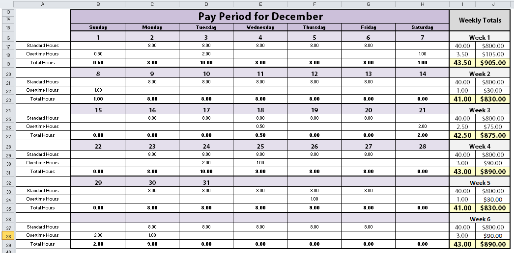 Free Monthly Excel Timesheet Template | ClickTime