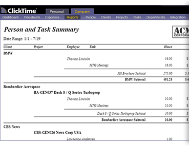 online timesheets real time reports ClickTime